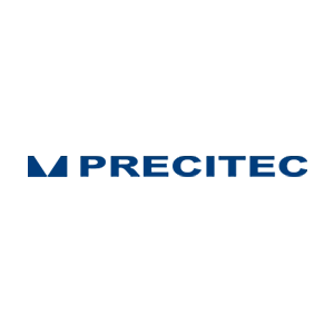 content_logo_precitec Precitec Firmenlogo – blaue Wortbildmarke in moderner Schrift